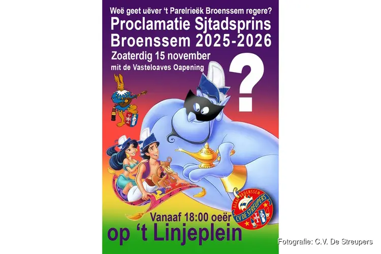 C.V. De Streupers Proclamatie Stadsprins Parelrieëk Broenssem 2025-2026. 15 november 2025 komt de geest uit de fles!